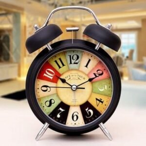 Alloy Steel, Glass Twin Bell Edition Vintage Look with Night LED Display Table Alarm Clock (Black) 8W x 6H Centimeters,Analog