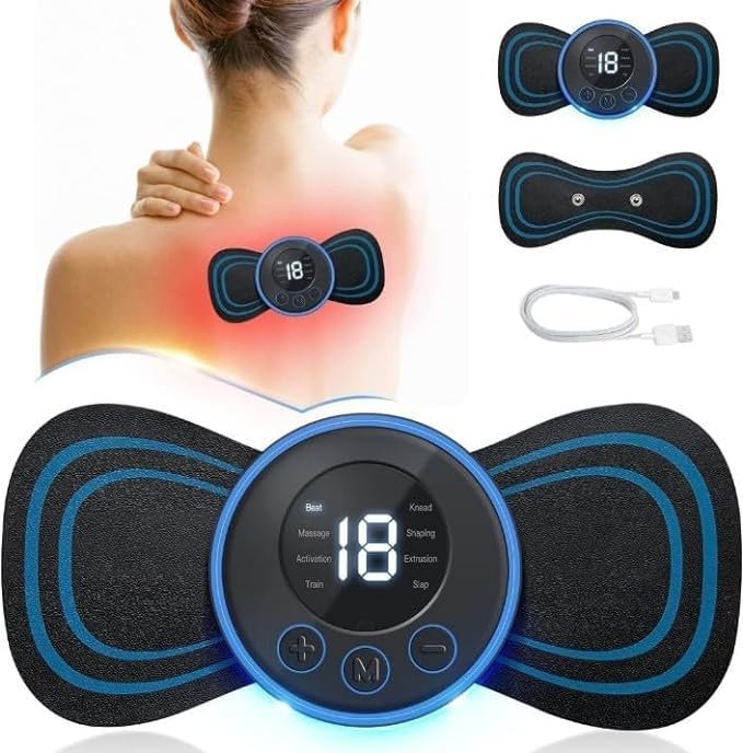 Full Body Mini Butterfly TENS Massager with 8 Modes, 19 Levels Electric Rechargeable Portable EMS Patch for Shoulder, Neck, Arms, Legs, Neck, Men/Women