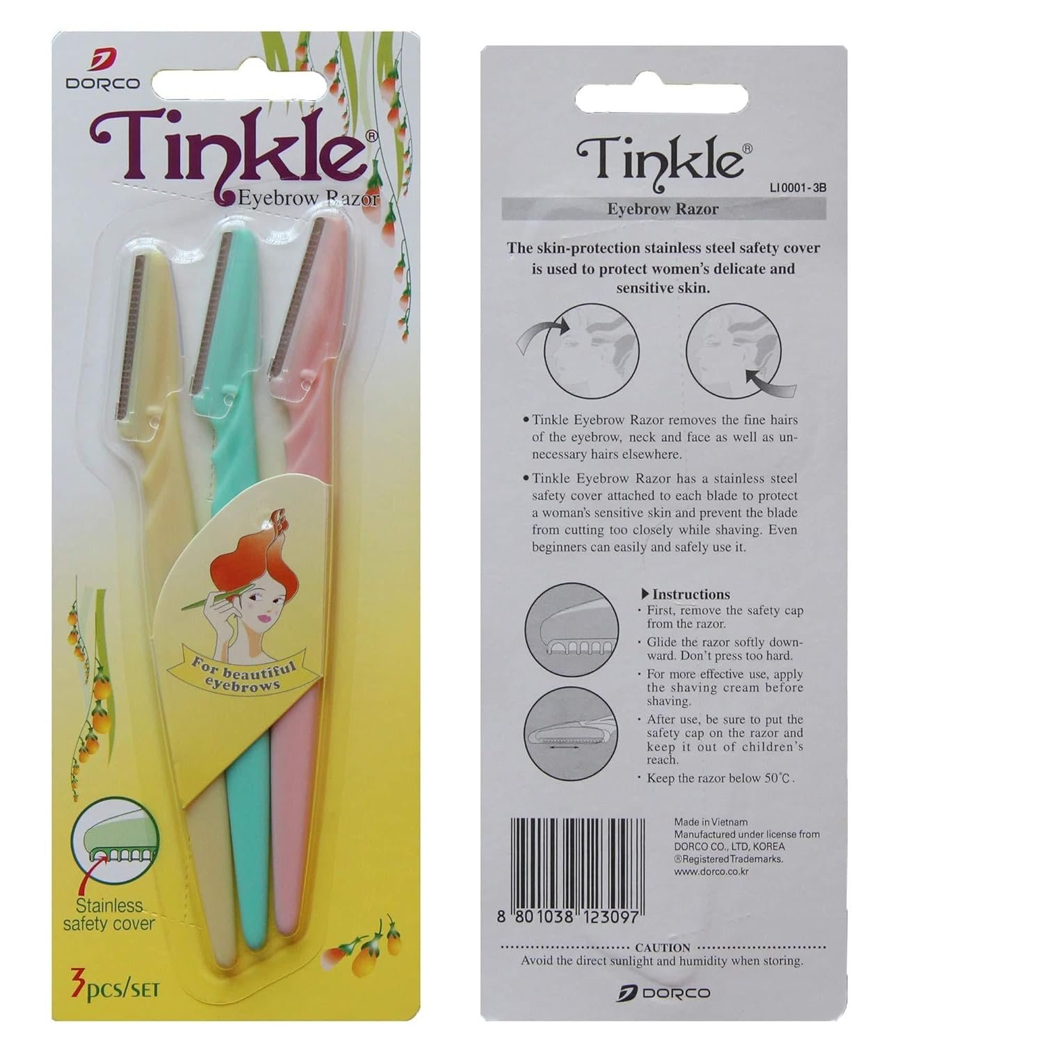 Tinkle 3 PCS Eyebrow or Face Hair Removal Safety Razors Trimmer Shaper Shaver Cosmetics